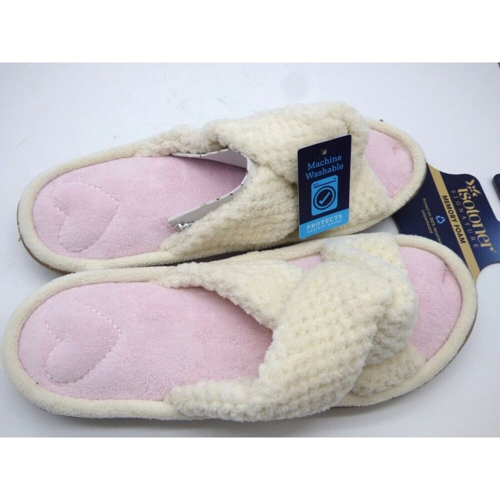 Isotoner Popcorn ECO Microterry Slide Slippers with Memory Foam, Ivory - Picture 4 of 9